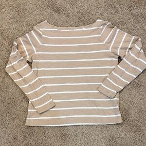 Women’s Old Navy Boatneck Long-Sleeve Top - Beige & White Size Medium